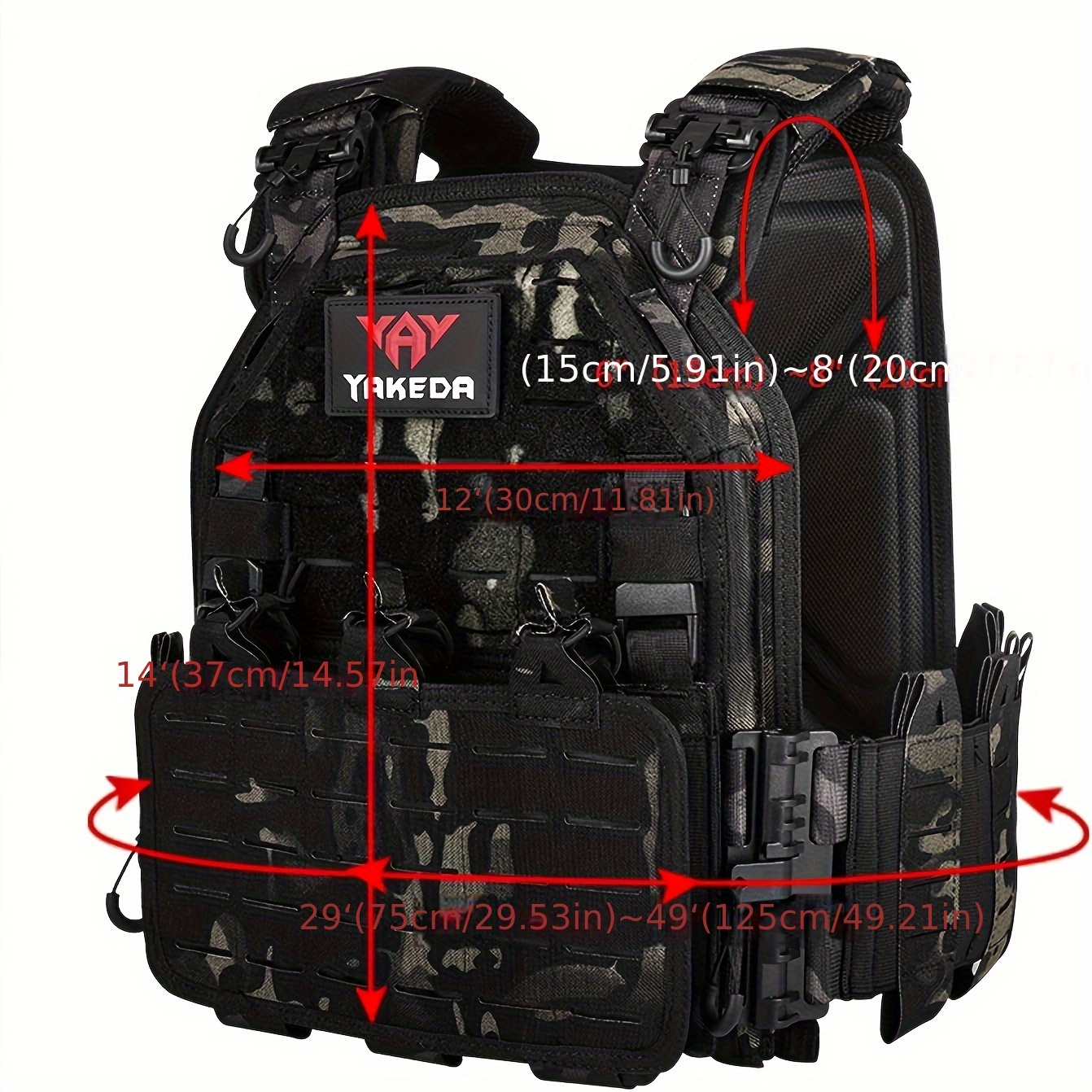 Yakeda 6094 Tactical Vest with PALS/MOLLE System, Multi-Pocket Design, Adjustable Straps & Quick-Release Buckle - Durable Nylon All-Season Black Vest for Running, Hiking, Hunting, Fishing, Festive Events (Adult Sizes), Hunting Gear Clothes, Running Accessory, Highstrength Material