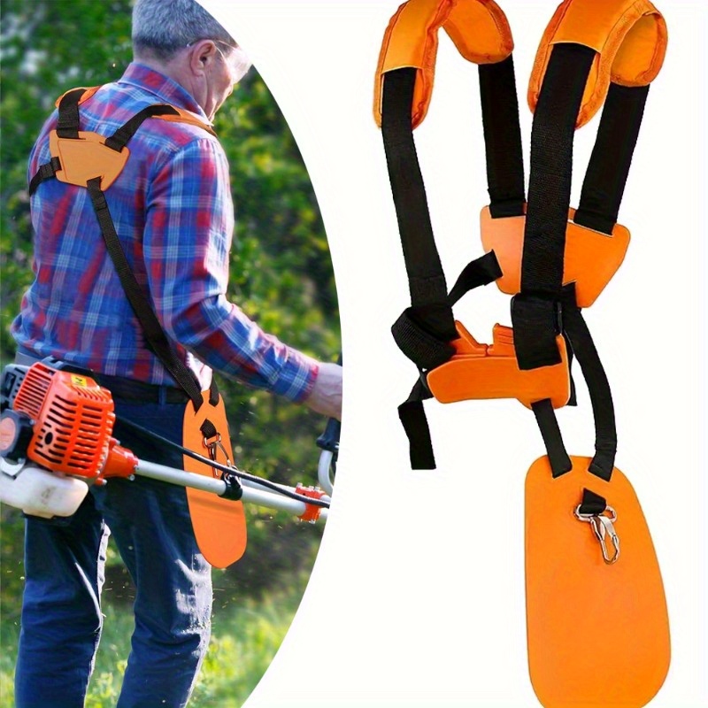 Adjustable Lawn Trimmer Shoulder Strap with Ergonomic Design & Heavy-Duty Polyester - Yard Firm Heavy-Duty Comfortable Carrying System, Secure Fit for Gas/Petrol & Electric Lawn Mowers, Hedge Trimmers, Brush Cutters - Outdoor Gardening Tool Accessory with Padded Support & Tool-Free Adjustment (Compatible with Most Models) - Durable Orange and Black Belt for Reduced Fatigue, Ideal for Extended Use, Ideal for Lawn Care and Landscaping, Grass Trimmer Head Attachment, Lawn Edge Trimmer,