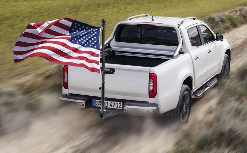 Truck Flag Pole Kit with Trailer Hitch Holder - 5/6ft Heavy Duty Tangle Free Flagpole for Trucks, Dual Angle Mount, Windproof Long Sleeve for Tow Truck, Pickup Car