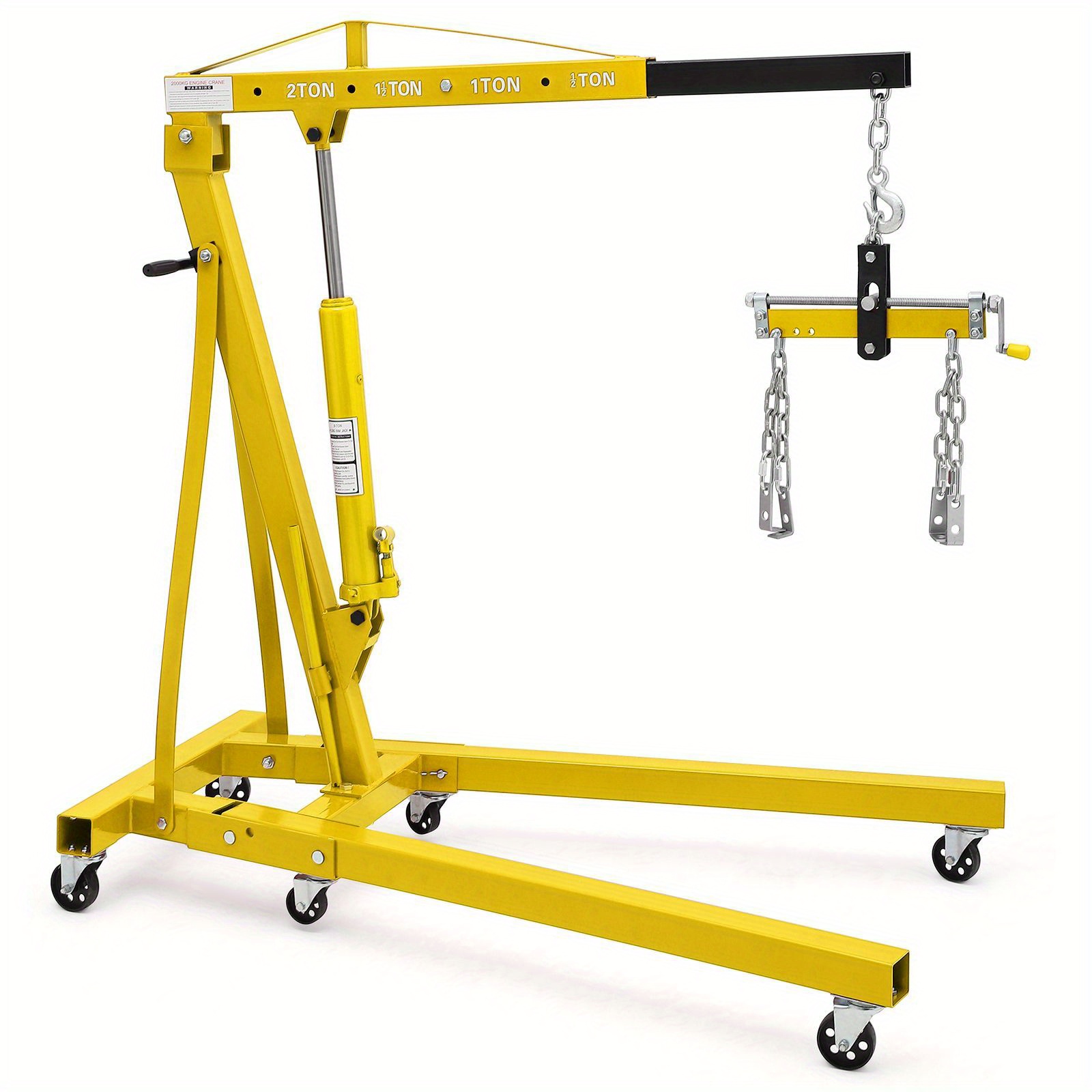 2 Ton 4000 lbs Heavy Duty Folding Engine Hoist with Hydraulic Tilting Mechanism & Telescopic Boom - Red/Black Yard Firm Industrial Crane with 4-Wheel Mobility, Sturdy Metal Construction for Garage, Workshop, Construction Site - Manual/ Hydraulic Operation, Easy Storage & Transport, 6 Iron Caster Wheels for Easy Maneuverability, Robust Metal Frame, Compact Folding Design for Efficient Storage
