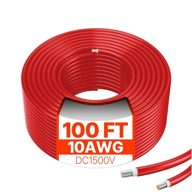 VEVOR 100ft Panel Extension 10AWG Waterproof PV 6mm Red, Solar Panel Wiring, Yard Firm Photovoltaic System, Durable Wiring, Heavyduty Cable, Industrialgrade Material, Solar Extension Cable, Power Cable