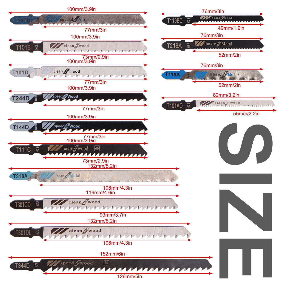 [Multi-Purpose] 48pcs Jigsaw Blades Set Assorted T-Shank Jig Saw Blades for Wood Plastic Metal