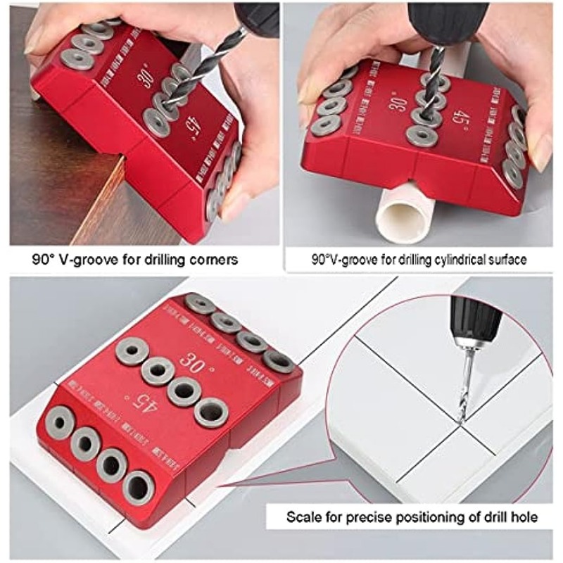 30/45/90 Degree Metal Drill Guide Jig, Red Aluminum Angled Drill Kit for Wood Post, Lag Screw, Railing, Deck, Stair Handrail, Durable All-Metal Construction - Image 6