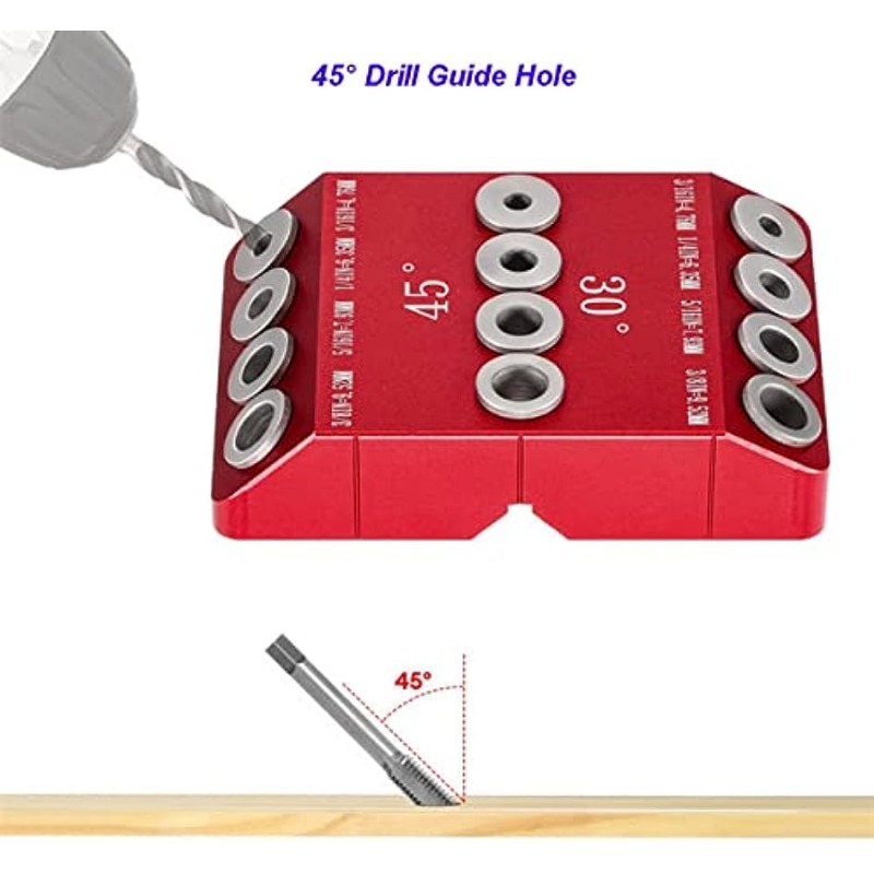 30/45/90 Degree Metal Drill Guide Jig, Red Aluminum Angled Drill Kit for Wood Post, Lag Screw, Railing, Deck, Stair Handrail, Durable All-Metal Construction - Image 7