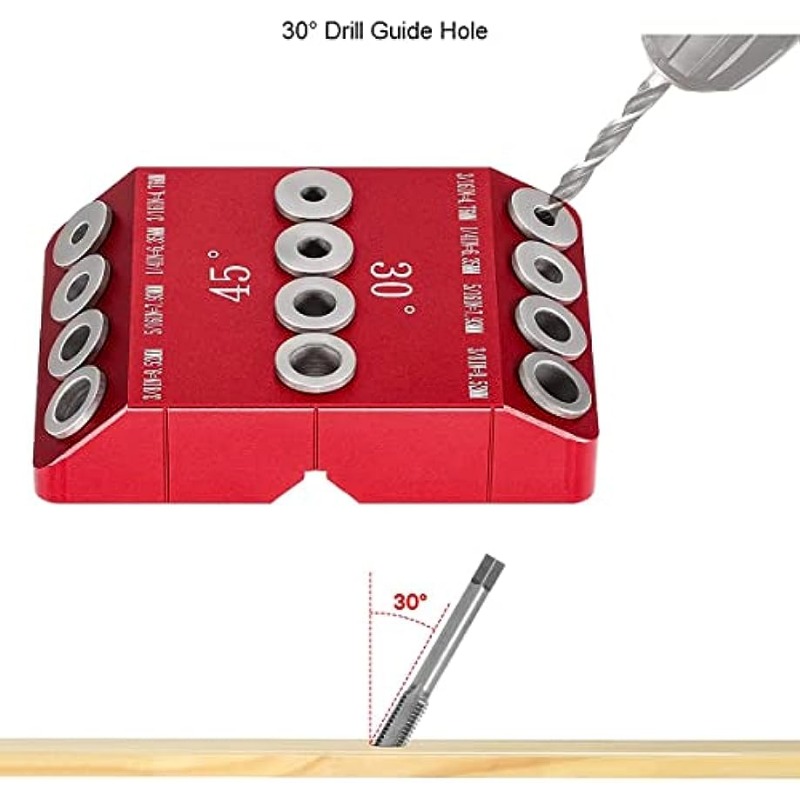 30/45/90 Degree Metal Drill Guide Jig, Red Aluminum Angled Drill Kit for Wood Post, Lag Screw, Railing, Deck, Stair Handrail, Durable All-Metal Construction - Image 9