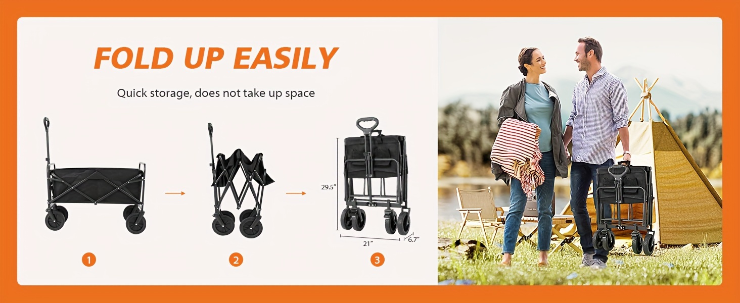Collapsible Folding Wagon Cart, Large Capacity Track and Field Equipment Transporter, All-Terrain Foldable Pet Stroller, Heavy-Duty Utility Wagon for Grocery, Outdoor Beach, Gardening, Shopping & Fishing – Perfect Christmas Gift (Black)