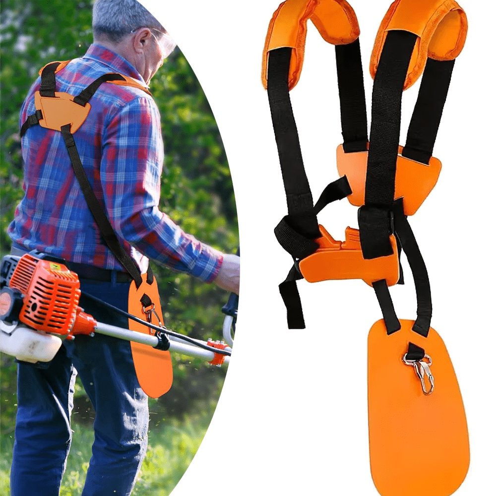 Adjustable Lawn Trimmer Shoulder Strap with Ergonomic Design & Heavy-Duty Polyester - Heavy-Duty Comfortable Carrying System, Secure Fit for Gas/Petrol & Electric Lawn Mowers, Hedge Trimmers, Brush Cutters - Outdoor Gardening Tool Accessory with Padded Support & Tool-Free Adjustment (Compatible with Most Models) - Durable Orange and Black Belt for Reduced Fatigue, Ideal for Extended Use, Ideal for Lawn Care and Landscaping, Grass Trimmer Head Attachment, Lawn Edge Trimmer,
