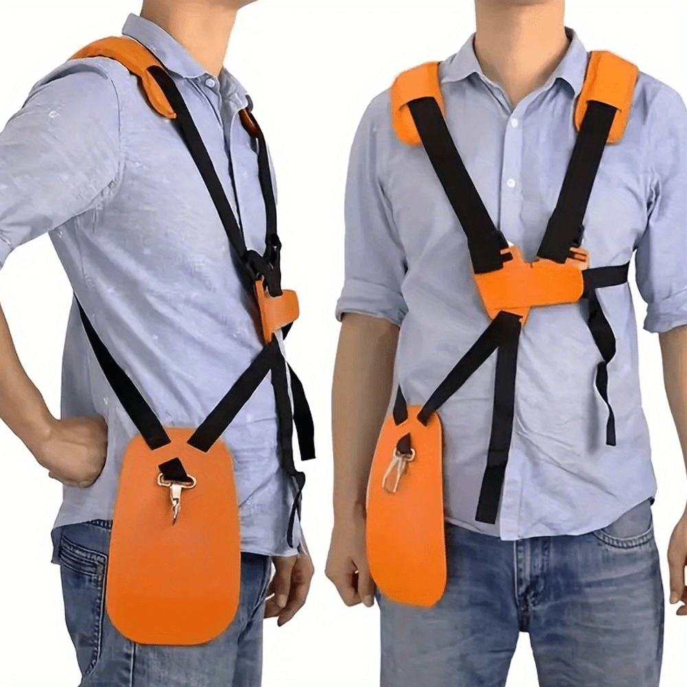 Adjustable Lawn Trimmer Shoulder Strap with Ergonomic Design & Heavy-Duty Polyester - Heavy-Duty Comfortable Carrying System, Secure Fit for Gas/Petrol & Electric Lawn Mowers, Hedge Trimmers, Brush Cutters - Outdoor Gardening Tool Accessory with Padded Support & Tool-Free Adjustment (Compatible with Most Models) - Durable Orange and Black Belt for Reduced Fatigue, Ideal for Extended Use, Ideal for Lawn Care and Landscaping, Grass Trimmer Head Attachment, Lawn Edge Trimmer,