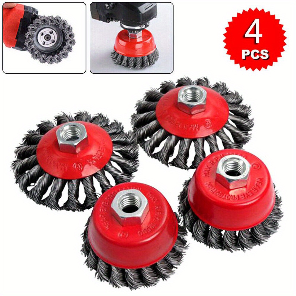 4-Pack Knot Wire Wheel Cup Brush Set for Angle Grinder - Heavy-Duty Steel Material, Compatible with 115mm Tools - For Metalworking & Cleaning - Ideal for DIY Enthusiasts & Professionals