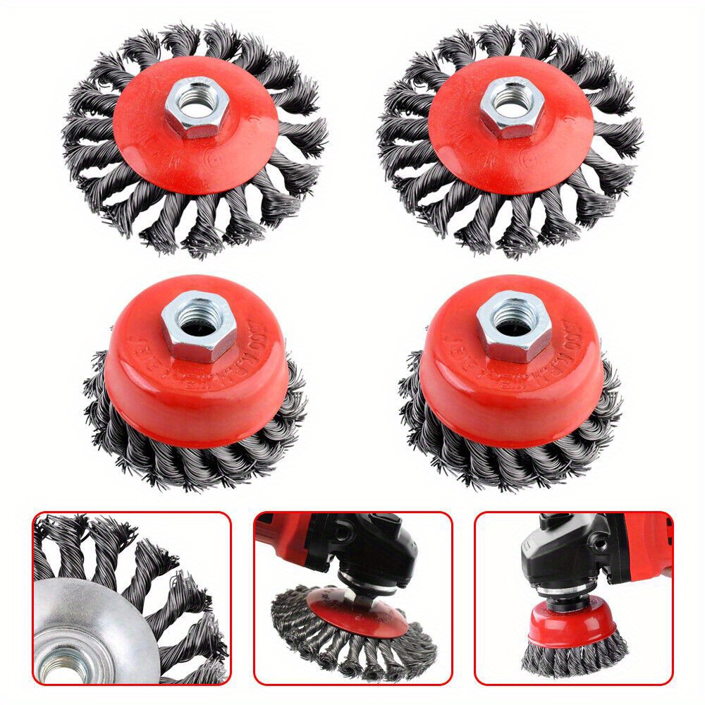 4-Pack Knot Wire Wheel Cup Brush Set for Angle Grinder - Heavy-Duty Steel Material, Compatible with 115mm Tools - For Metalworking & Cleaning - Ideal for DIY Enthusiasts & Professionals
