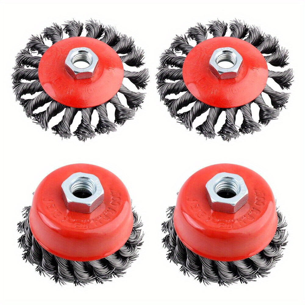 4-Pack Knot Wire Wheel Cup Brush Set for Angle Grinder - Heavy-Duty Steel Material, Compatible with 115mm Tools - For Metalworking & Cleaning - Ideal for DIY Enthusiasts & Professionals