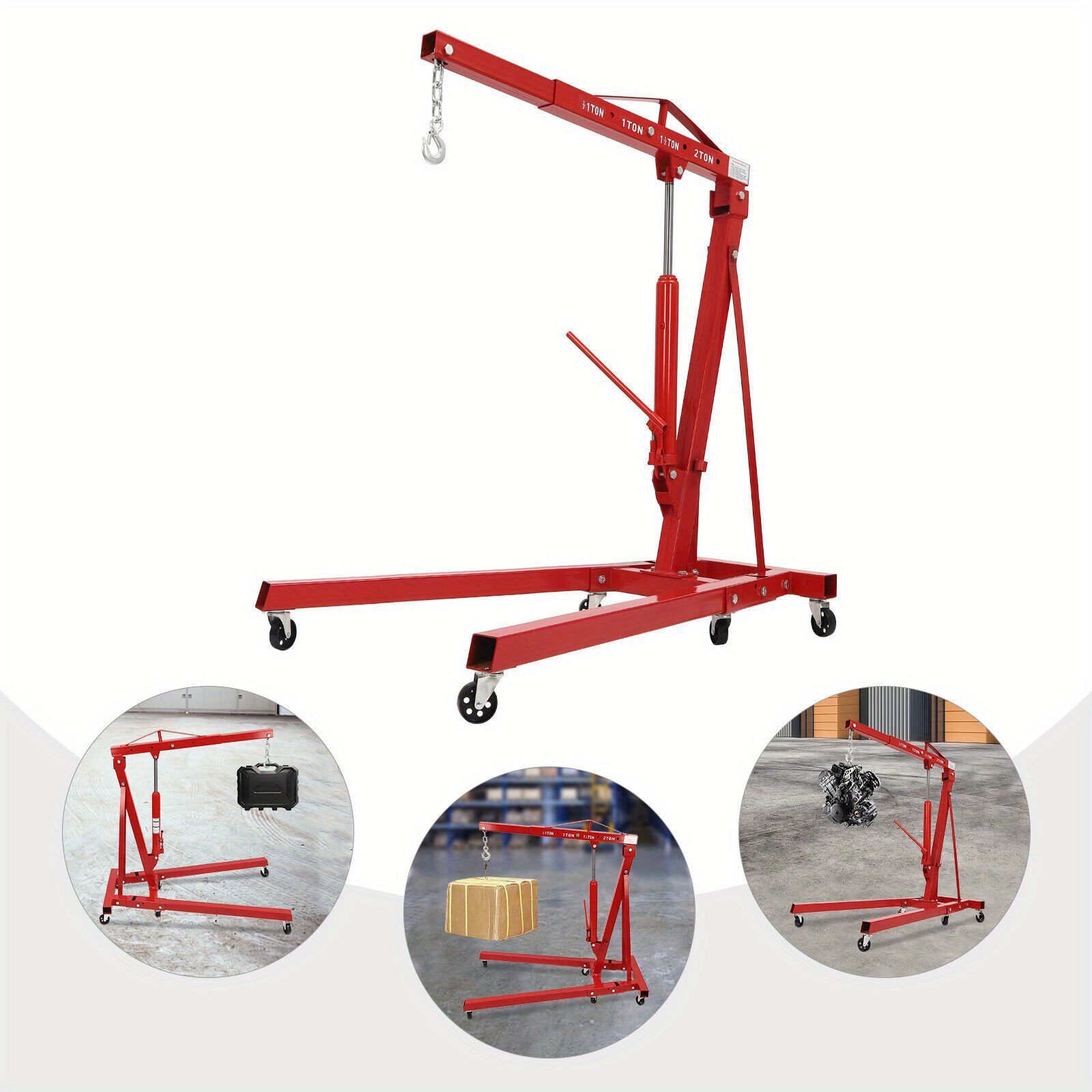 Labor Day, 4409LBS 2 TON Heavey Duty Engine Motor Hoist Cherry Picker Shop Crane Yard Firm Lift Excellent Performance: The Four Adjustable Positions(0.5T, 1T, 1.5T, and 2T) Can Meet Your Various Lifting Needs and The 8T Hydraulic Cylinder, Workshop Hoist