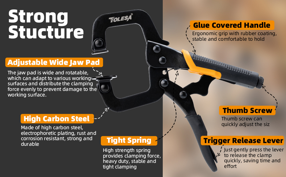 [Heavy Duty Locking C-Clamps] TOLESA 1pc/3pcs 6