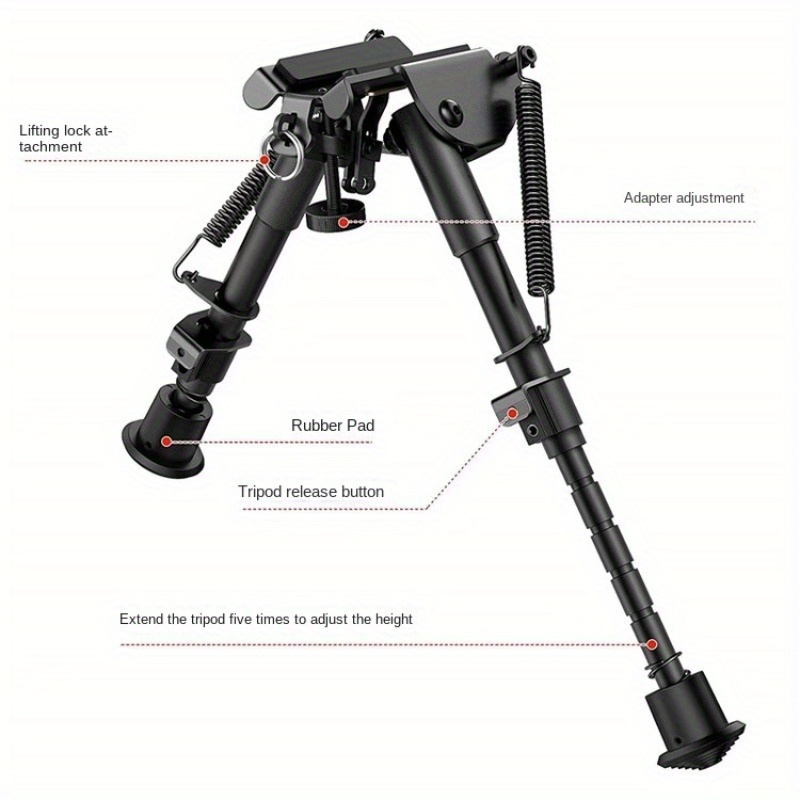 6-9 Inch Heavy-Duty Bipod with Adjustable Quick-Release Rail - Yard Firm Lightweight Foldable Hunting & Shooting Stabilizer, Mlok Handguard Adapter, 5 Height Settings, Rubber Feet - Compatible with Rifles, Shotguns, Outdoor Firearms (Aluminum/Nylon), Hunting Gear, Hunting Bipod - Image 6