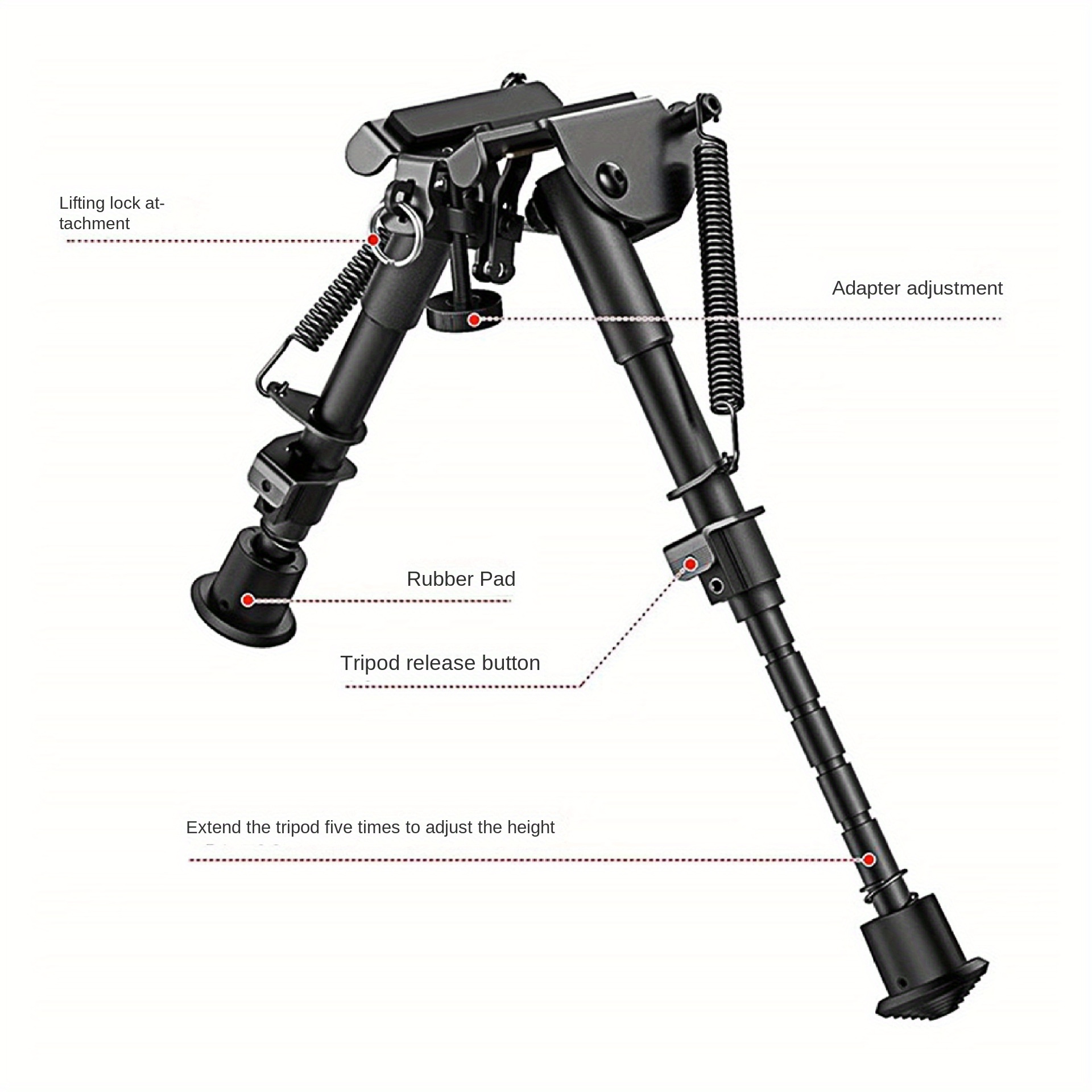 6-9 Inch Heavy-Duty Bipod with Adjustable Quick-Release Rail - Lightweight Foldable Hunting & Shooting Stabilizer, Mlok Handguard Adapter, 5 Height Settings, Rubber Feet - Compatible with Rifles, Shotguns, Outdoor Firearms (Aluminum/Nylon), Hunting Gear, Hunting Bipod