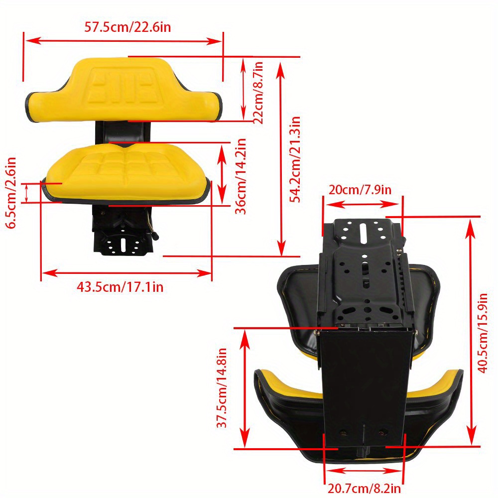 1x Heavy-Duty Steel Tractor Suspension Seat with Adjustable Height & Ergonomic Design - Bright Yellow & Black Replacement for John Deere 1020 1530 2020 2030 2040 2550 2630 2640 5200 5210 5300 5310 - Compatible with Multiple Tractor Models, Durable Farm Seat