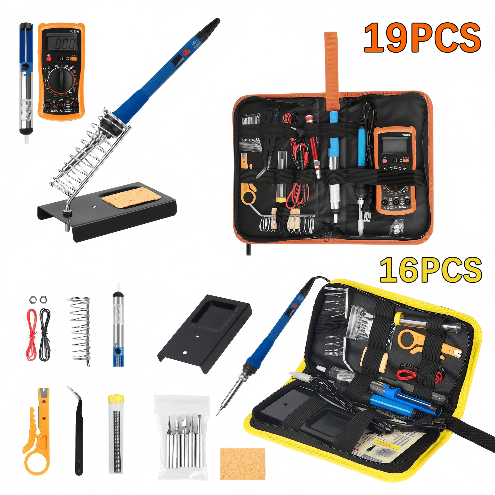 16/19pcs Digital Display Multimeter Soldering Iron Set with Temperature-Regulating Precision Circuit Repair Tool - DIY Hand-Soldering Kit, 110V Plug Powered, Ceramic Heating Element, Pencil Style, US Plug, Includes Soldering Iron, Soldering Wires, Adjustable Heat Shrink Tube, Constant Temperature Soldering Irons for DIY Projects, Soldering Accessories, Soldering Station, Soldering Iron, Soldering Iron Kit, Soldering Gun Kit