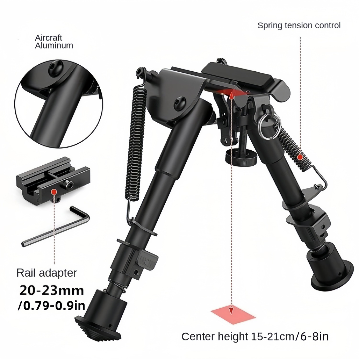 6-9 Inch Heavy-Duty Bipod with Adjustable Quick-Release Rail - Yard Firm Lightweight Foldable Hunting & Shooting Stabilizer, Mlok Handguard Adapter, 5 Height Settings, Rubber Feet - Compatible with Rifles, Shotguns, Outdoor Firearms (Aluminum/Nylon), Hunting Gear, Hunting Bipod - Image 4