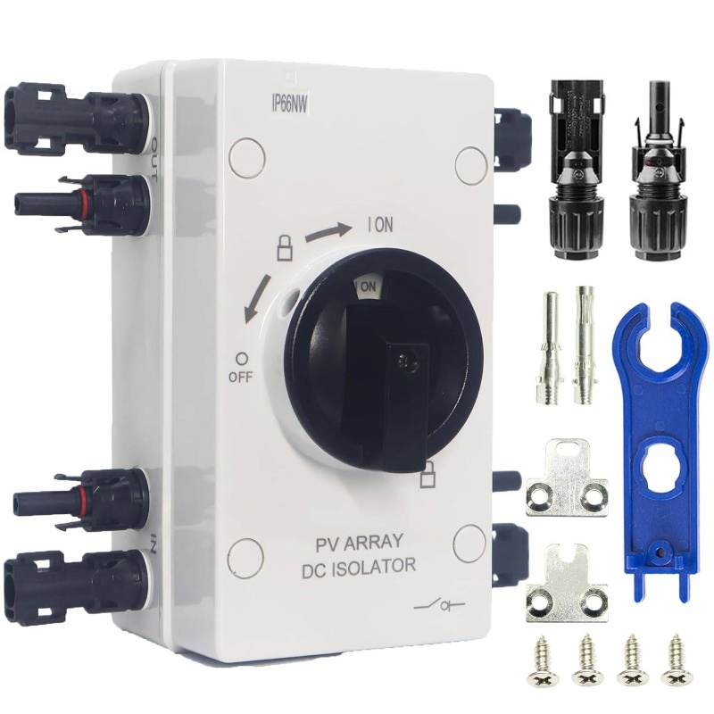 1000V 64A IP66 Yard Firm Waterproof PV Quick Disconnect Switch with Overload Protection & Grounding Wire - Heavy-Duty Solar Panel Disconnect Switch with Connector for RV, Boat, Off-Grid Systems, Photovoltaic Panels, Wind Turbines - Easy Installation, No External Power Required, Rv Power System, Solar Panel Connector, Solar Panel Kit, Solar Panel Mounting Bracket, Solar Panel Mounting Rail, Solar Panel Accessory, Solar Panel Cable, Solar Cable Connector, Solar Panel Bracket, Solar Connector
