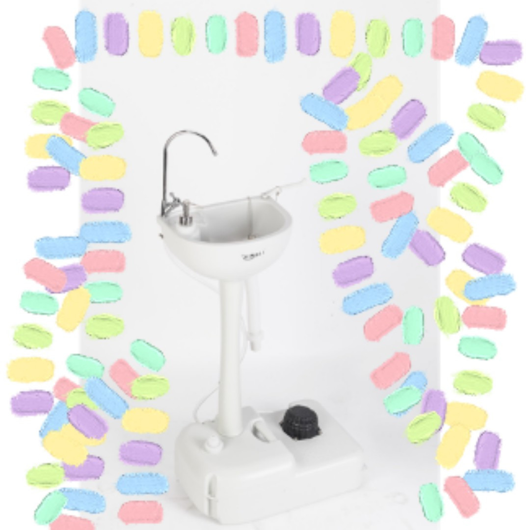 [Durable Portable Wash Basin] Durable Lightweight 8 Gallon HDPE Portable Outdoor Wash Basin with Faucet | White Camping Sink for Camping, RV, Garden & Outdoor Cleaning - Includes Garden Hose Connector, Travelfriendly Design, Compact Sink, Easysetup Sink, Sturdy Construction, Spacesaving Sink, Highquality Plastic, Home Cleaning