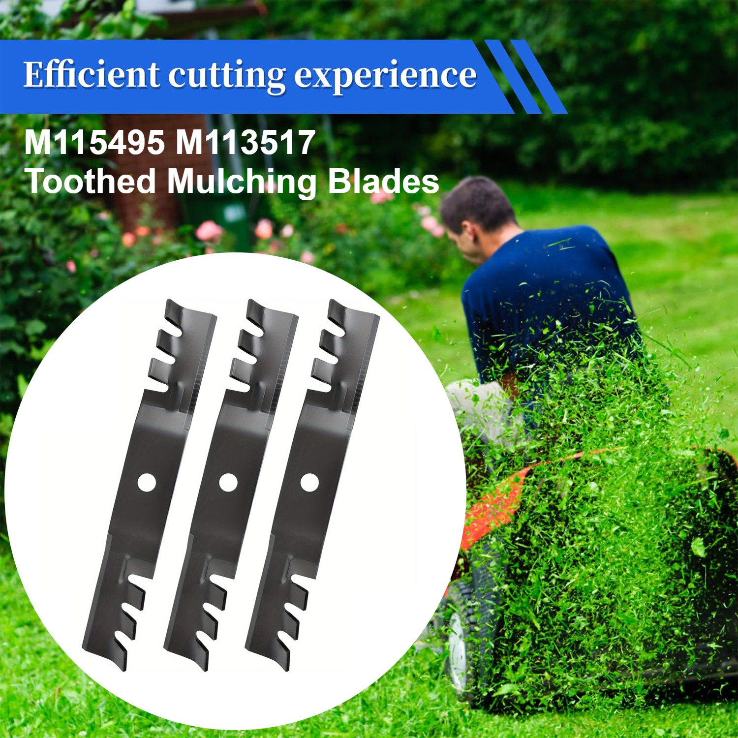 [3 pack] M115495 M113517 Toothed Mulching Blades, Compatible with 48 inch Mower Deck 325 335 345 445 F510 GT242 GX345 GT262 GT275 GX335, Replaces M115328, Lawn Mower Parts, Grass Tools, Precisioncut Edges, Heavyduty Design, Longlasting Durability, Sharp Cutting Edges, Replacement Blades, Mower Blades, Lawn Mower Blade Sharpener, Lawn Mower Blade Sharper, Lawn Mower Blade Set, Lawn Mower Part, Lawn Mower Blade Balancer, Lawn Mower Blade Sharpener Tool, Zero Turn Mower Accessorie, Lawn
