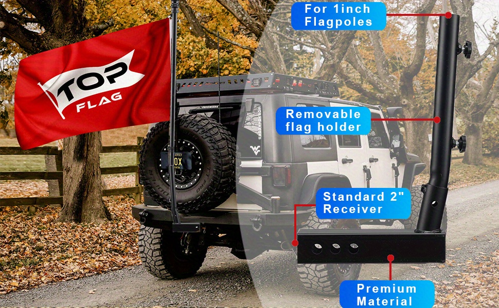 Truck Flag Pole Kit with Trailer Hitch Holder - 5/6ft Heavy Duty Tangle Free Flagpole for Trucks, Dual Angle Mount, Windproof Long Sleeve for Tow Truck, Pickup Car