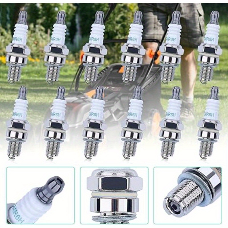 12pcs CMR6H Spark Plug Replacement for 3365, Compatible with FS90, FS110, HL90, HL110, HT100, KM90, BR500, BR550, BR600 Trimmers - High-Performance Metal Construction, Durable & Reliable Ignition for Outdoor Power Tools, Lawn Mowers, Hedge Trimmers, Chainsaws, Trimmer Spark Plug, Outdoor Equipment Parts, Sleek Metallic Finish, Robust Design, Metallic Construction