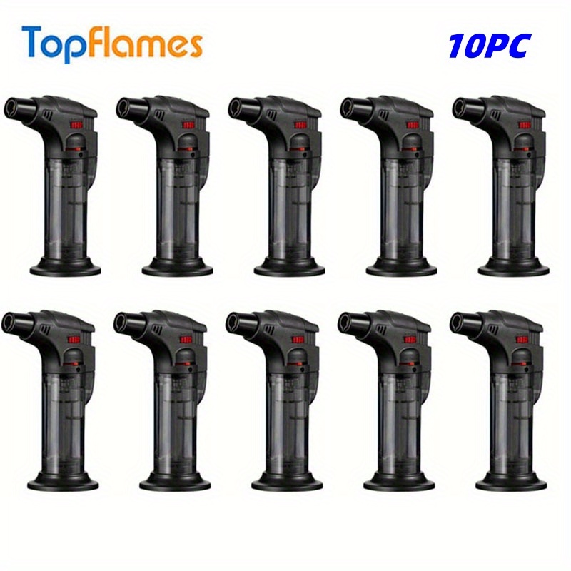 10pcs Butane Torch Lighter Refillable Big Yard Firm Jet Flame Portable Butane Torch Adjustable Mini Blow Torch Lighter for Camping Grill Culinary Soldering Cooking Welding BBQ (No Gas)