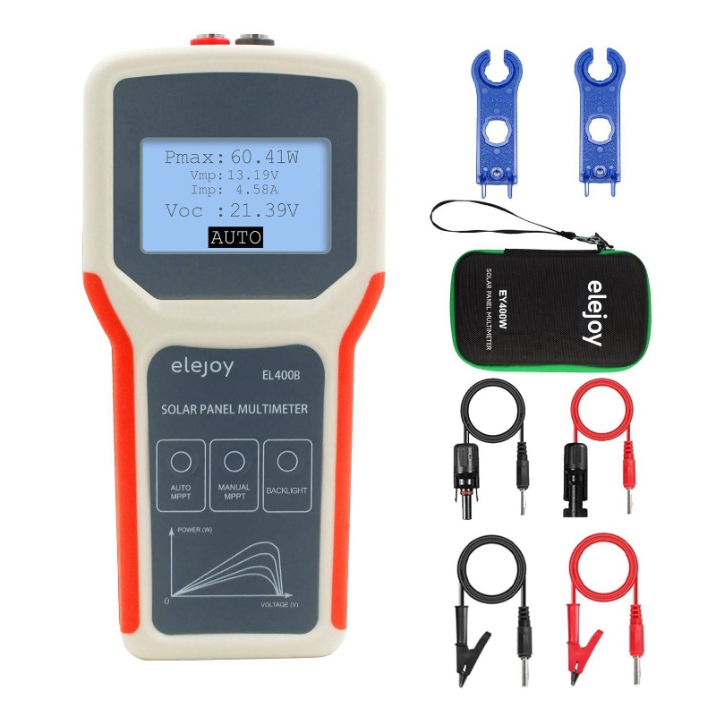 400W MPPT Solar Panel Tester with Auto/Manual Mode, LCD Backlight & Portable Design - Yard Firm Heavy-Duty PV Meter for Solar Panels, No External Power Needed, Current/Voltage/Power/ Efficiency/Maximum Power Point Tracking, for Solar Installers, Engineers, - Includes Probes & Cables, Solar Panel Tester, Solar Panel Charger, Solar Panel Kit, Solar Panel Charge Controller, Solar Panel Charge Regulator, Photovoltaic Testing, Current Voltage Measurement, Compact Tester, Durable Construction, Solar