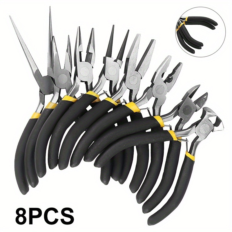 [8pcs Carbon Steel Pliers] 8pcs Premium Carbon Steel Mini Jewelry Pliers Set | Round Curved Needle Nose Design for Precise Grip, DIY Craft Tools Kit with Durable Construction for Long-Lasting Performance
