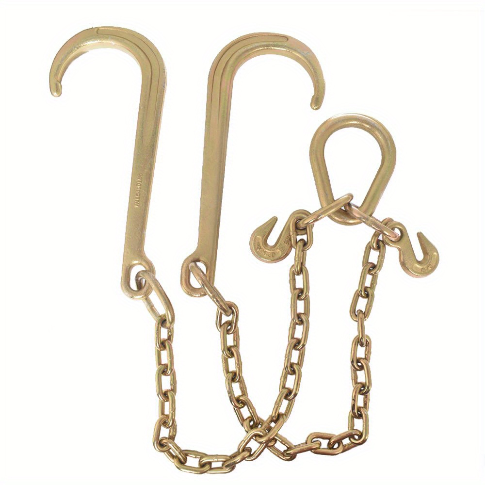 [G70 Grade Reinforcement]5/16''×2' Heavy Duty Trailer Chain Set (with J Hook V-Chain)| Yard Firm Anti-rust Chain For Flatbed Trailer/rescue Vehicle