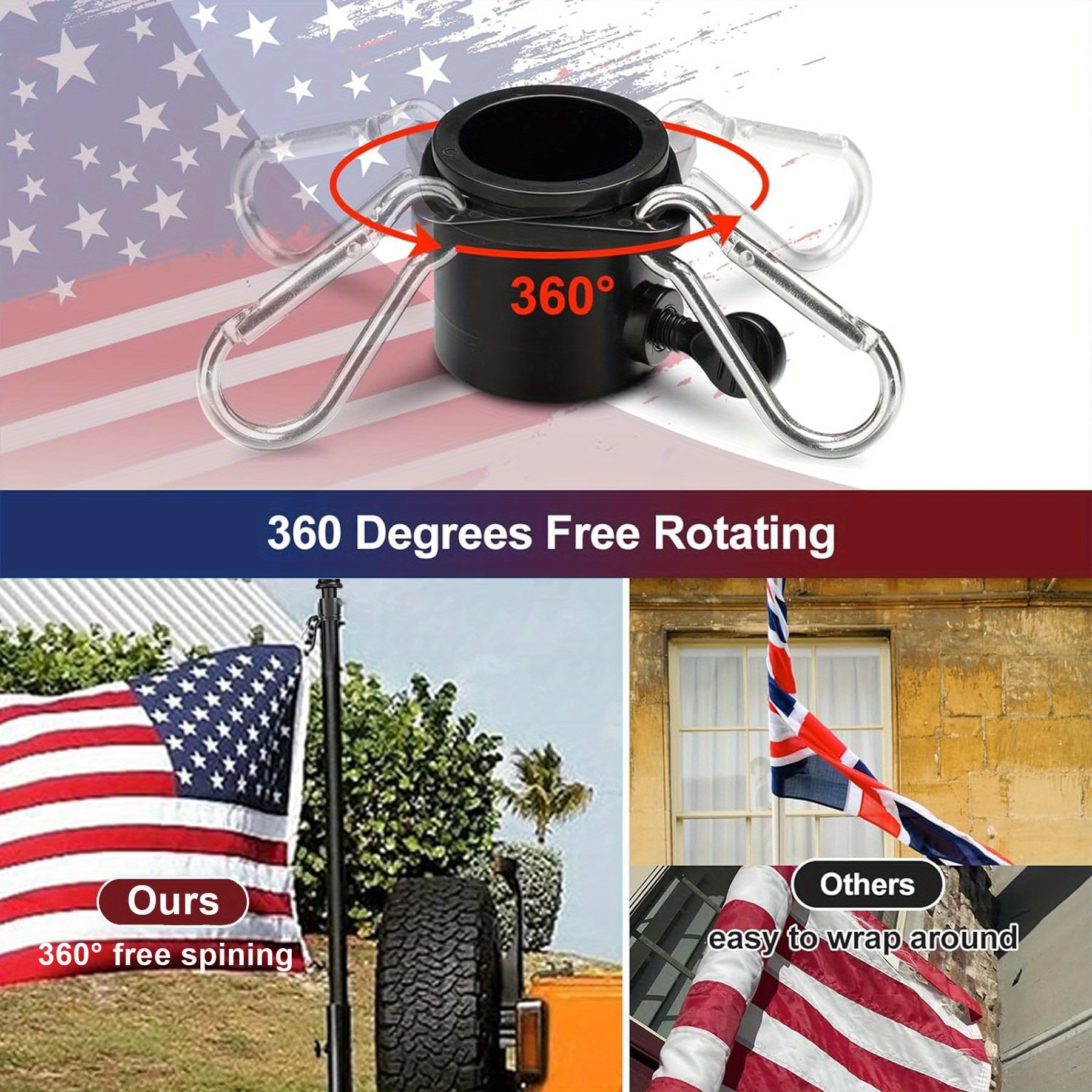 Truck Flag Pole Kit with Trailer Hitch Holder - 5/6ft Heavy Duty Tangle Free Flagpole for Trucks, Dual Angle Mount, Windproof Long Sleeve for Tow Truck, Pickup Car - Image 4