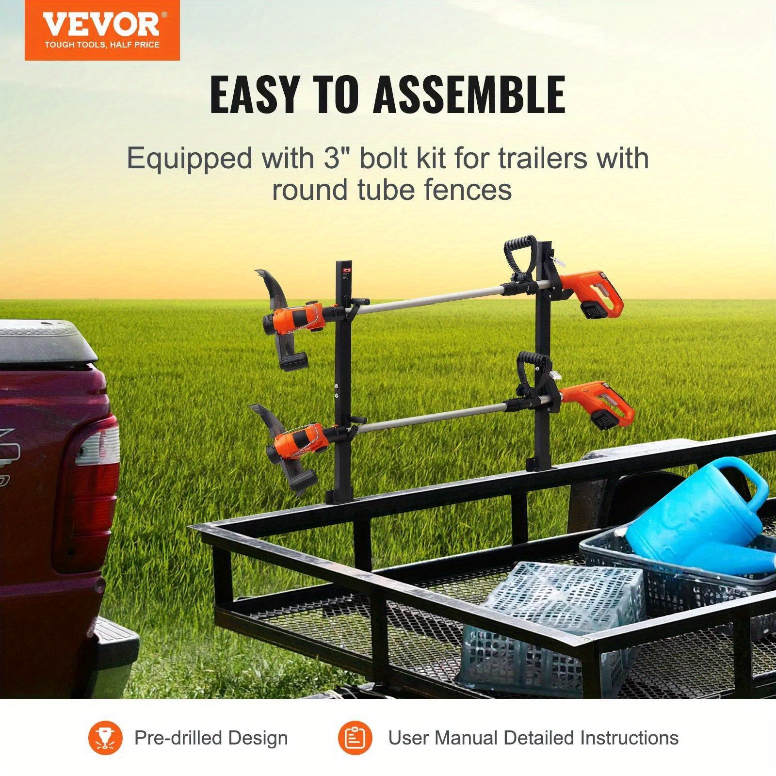 Trimmer Rack 2 Place Weeder Trimmer Rack Trim Holder Trailer Rack Carrier with Zinc Alloy Password Lock Mount On Landscape Yard Firm Truck Trailer Enclosed Trimmer Rack Weed Eater Racks Pair