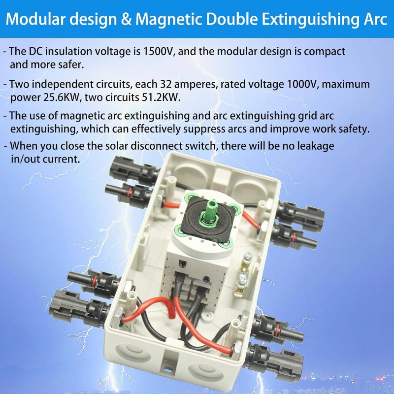 1000V 64A IP66 Waterproof PV Quick Disconnect Switch with Overload Protection & Grounding Wire - Heavy-Duty Solar Panel Disconnect Switch with Connector for RV, Boat, Off-Grid Systems, Photovoltaic Panels, Wind Turbines - Easy Installation, No External Power Required, Rv Power System, Solar Panel Connector, Solar Panel Kit, Solar Panel Mounting Bracket, Solar Panel Mounting Rail, Solar Panel Accessory, Solar Panel Cable, Solar Cable Connector, Solar Panel Bracket, Solar Connector