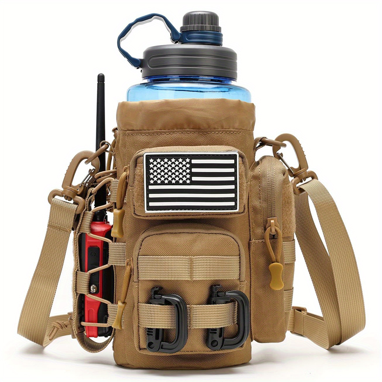 [Molle Pouch EDC Bag] Yard Firm Multifunctional Molle Pouch | Water Bottle & Phone Pouch EDC Bag with Shoulder Strap | Give 1 Flag Badge and 2 D buttons