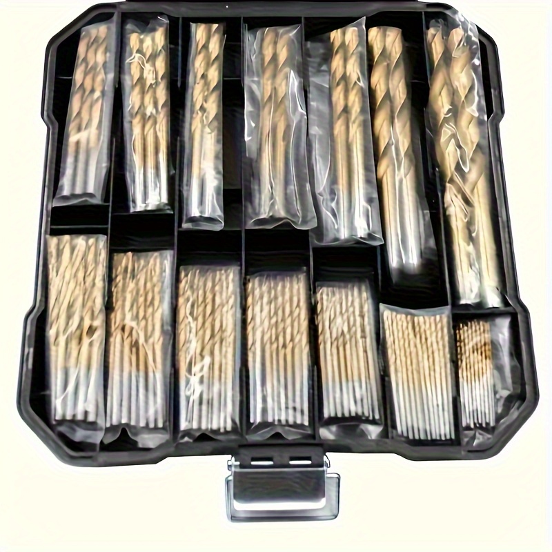[High-Speed Steel Drill Set] 50pcs High-Speed Steel Drill Set with Coated Hexagonal Shaft, Yard Firm Straight Round Shaft, Fried Dough Twists Drills of Various Sizes