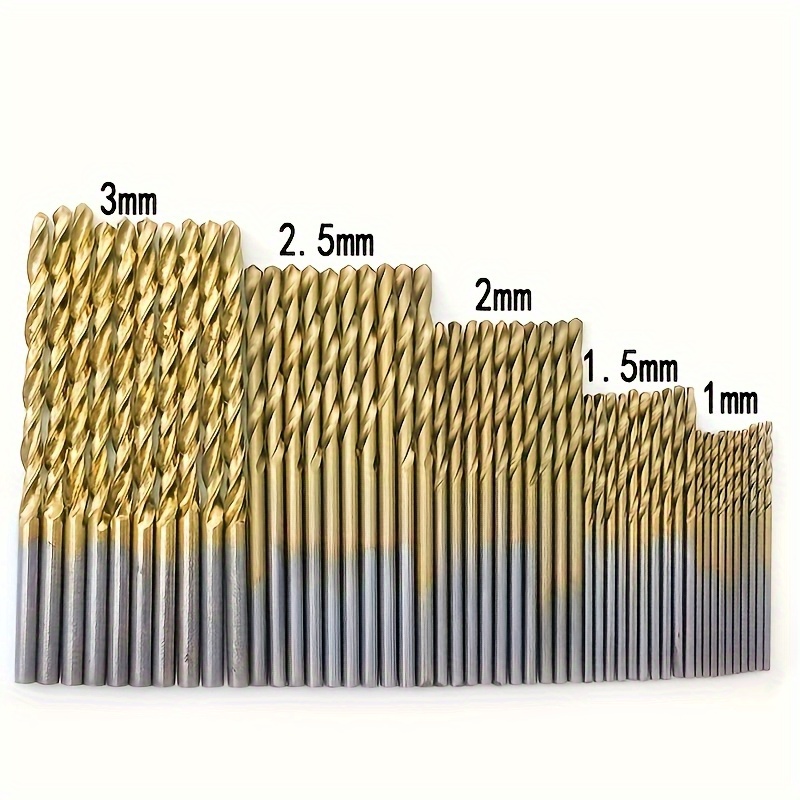 [High-Speed Steel Drill Set] 50pcs High-Speed Steel Drill Set with Coated Hexagonal Shaft, Straight Round Shaft, Fried Dough Twists Drills of Various Sizes