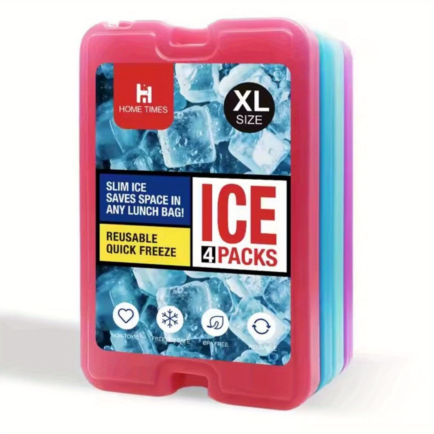 4/8pcs XL Slim Ice Packs - Yard Firm Quick Freeze Reusable Space-Saving Ice Cubes for Lunch Boxes, Coolers & Travel | Durable, Multicolor (Red/Pink/Blue), Travel Ice Pack | Multiuse Pack | Leakproof Construction, Ice Packs for Injuries Reusable