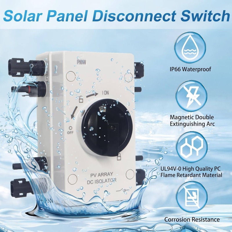 1000V 64A IP66 Waterproof PV Quick Disconnect Switch with Overload Protection & Grounding Wire - Heavy-Duty Solar Panel Disconnect Switch with Connector for RV, Boat, Off-Grid Systems, Photovoltaic Panels, Wind Turbines - Easy Installation, No External Power Required, Rv Power System, Solar Panel Connector, Solar Panel Kit, Solar Panel Mounting Bracket, Solar Panel Mounting Rail, Solar Panel Accessory, Solar Panel Cable, Solar Cable Connector, Solar Panel Bracket, Solar Connector