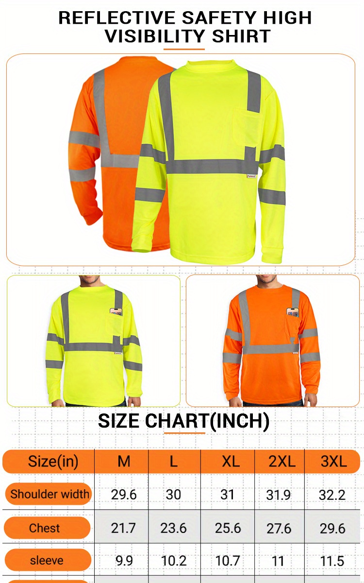 6pcs Pomerol Hi Vis Reflective ANSI Safety Long Sleeve HIGH Visibility Breathable Shirts for Work Warehouse Construction Outdoor Sports Night Fishing Long Sleeve Shirts Orange/Yellow/Green Black/Orange Black, Construction Workwear, Night Fishing Gear, Breathable Workwear, Lightweight Construction, Moisturewicking Fabric, Workwear Top, Industrial Professionals, Construction Workers
