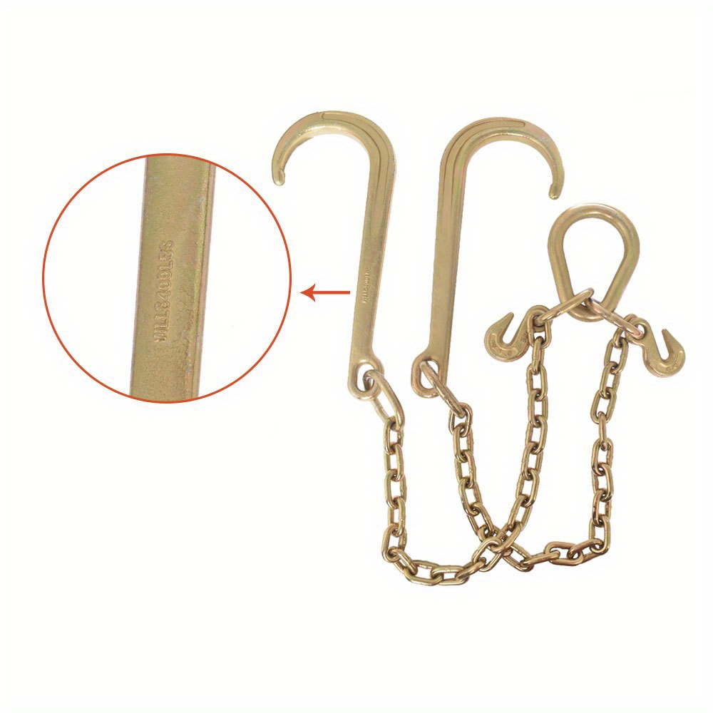 [G70 Grade Reinforcement]5/16''×2' Heavy Duty Trailer Chain Set (with J Hook V-Chain)| Anti-rust Chain For Flatbed Trailer/rescue Vehicle