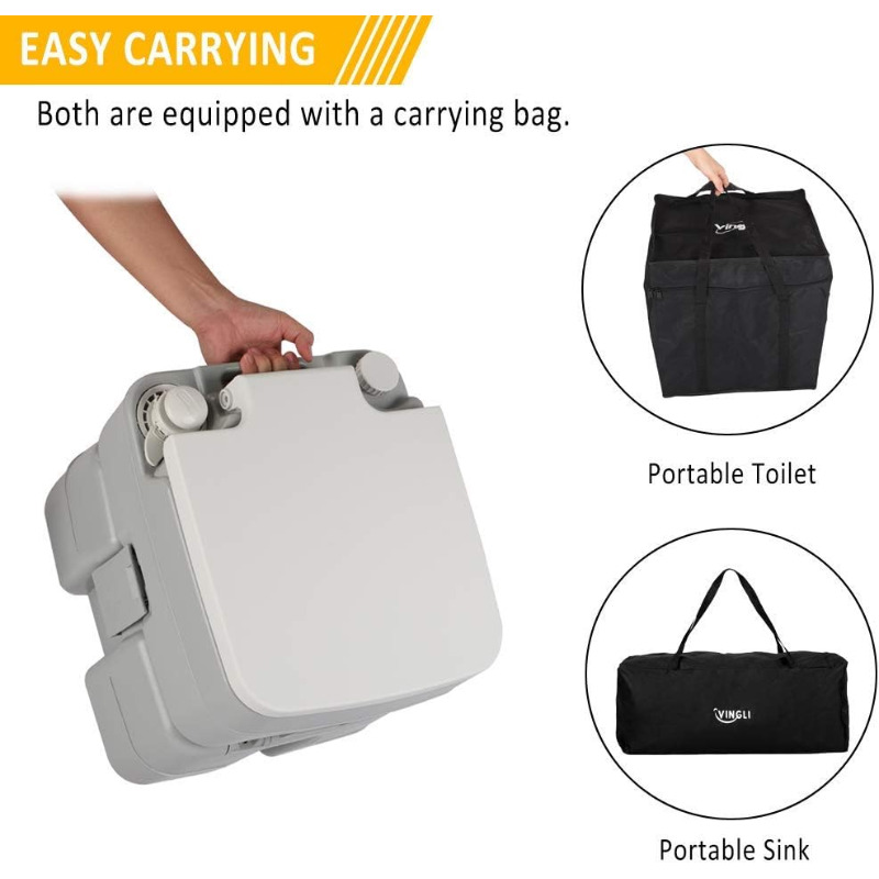 VINGLI Upgraded Portable Sink and Toilet Comb Self-contained 5 Gal Hand Washing Station & 5.3 Gal Flushing Toilet, Perfect for Camping/RV/Boat/Road Tripper/Camper, Detachable & Lightweight