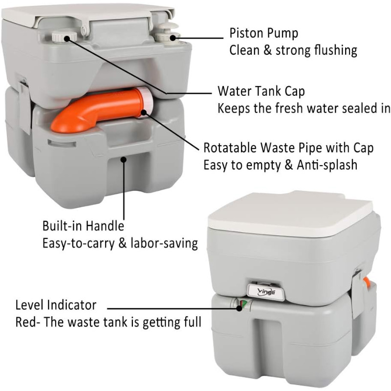 VINGLI Upgraded Portable Sink and Toilet Comb Self-contained 5 Gal Hand Washing Station & 5.3 Gal Flushing Toilet, Perfect for Camping/RV/Boat/Road Tripper/Camper, Detachable & Lightweight