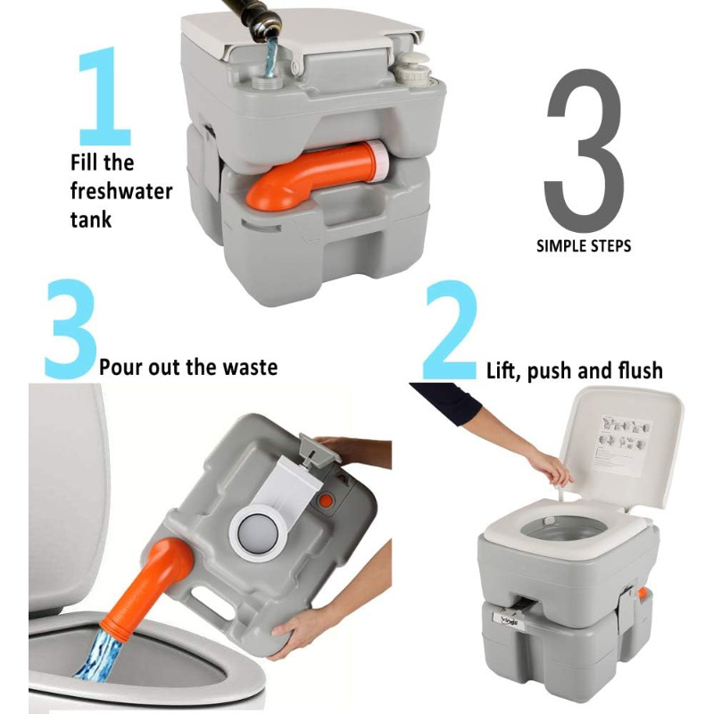 VINGLI Upgraded Portable Sink and Toilet Comb Self-contained 5 Gal Hand Washing Station & 5.3 Gal Flushing Toilet, Perfect for Camping/RV/Boat/Road Tripper/Camper, Detachable & Lightweight