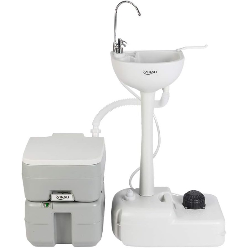 Upgraded Portable Sink and Toilet Comb Yard Firm Self-contained 5 Gal Hand Washing Station & 5.3 Gal Flushing Toilet, Perfect for Camping/RV/Boat/Road Tripper/Camper, Detachable & Lightweight