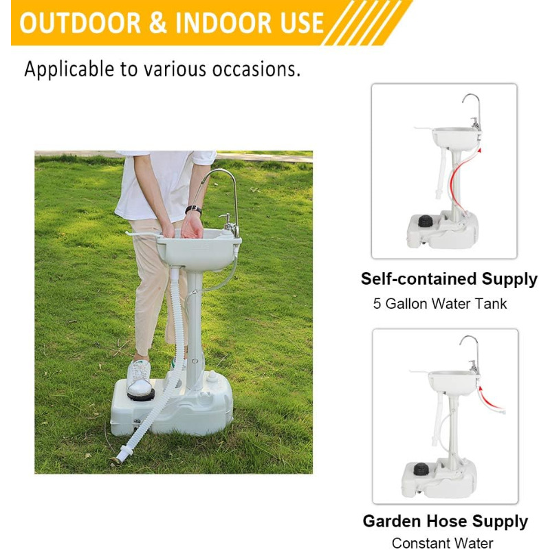 VINGLI Upgraded Portable Sink and Toilet Comb Self-contained 5 Gal Hand Washing Station & 5.3 Gal Flushing Toilet, Perfect for Camping/RV/Boat/Road Tripper/Camper, Detachable & Lightweight