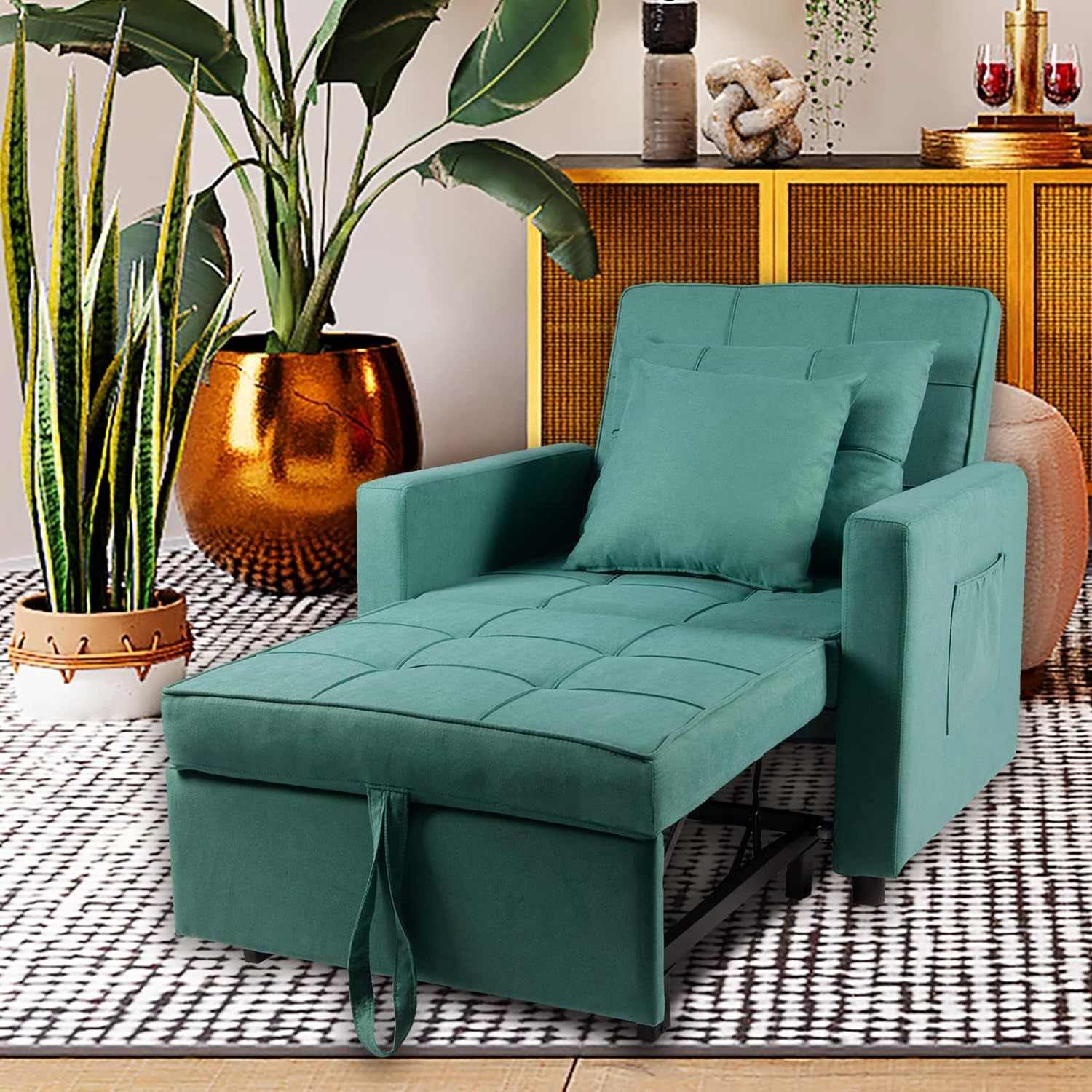 Sofa Bed Chair 3-in-1 Convertible Chair Bed, Yard Firm Lounger Sleeper Chair, Single Recliner for Small Space with Adjustable Backrest