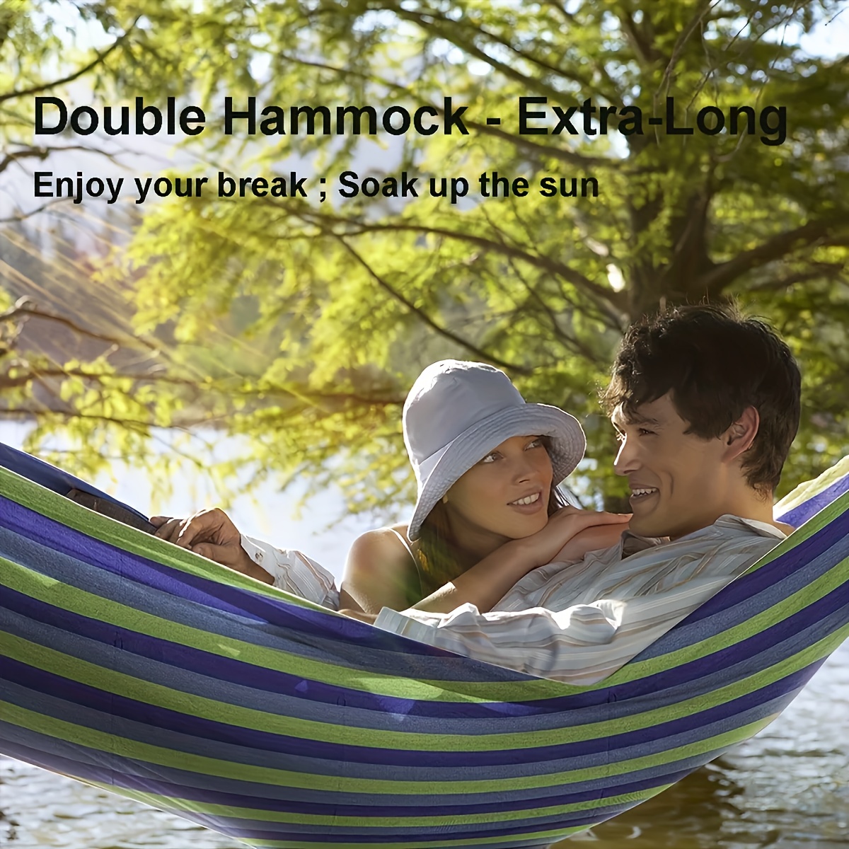 Vibrant Striped Double Hammock for Outdoor Relaxation - Durable TPU Fabric, Easy Installation with Reinforced Edges, Perfect for Camping, Garden, Patio, Beach & Backyard - Black and White Rainbow Design, Hammocks for Outside