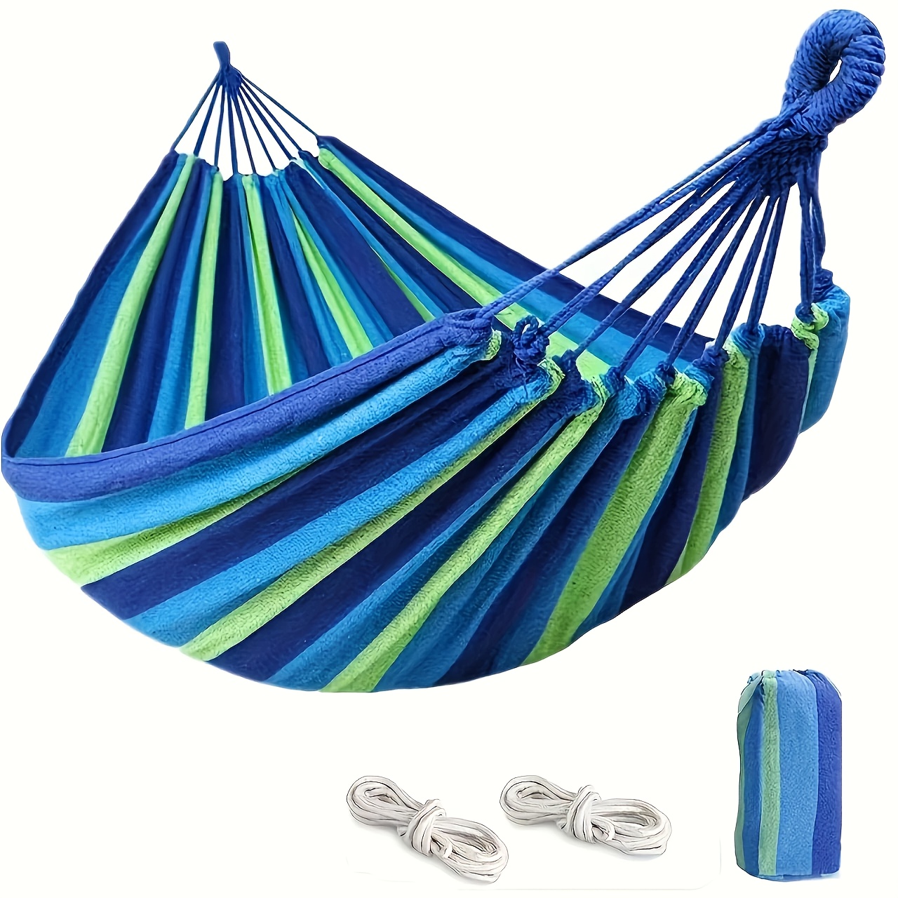Vibrant Striped Double Hammock for Outdoor Relaxation - Yard Firm Durable TPU Fabric, Easy Installation with Reinforced Edges, Perfect for Camping, Garden, Patio, Beach & Backyard - Black and White Rainbow Design, Hammocks for Outside