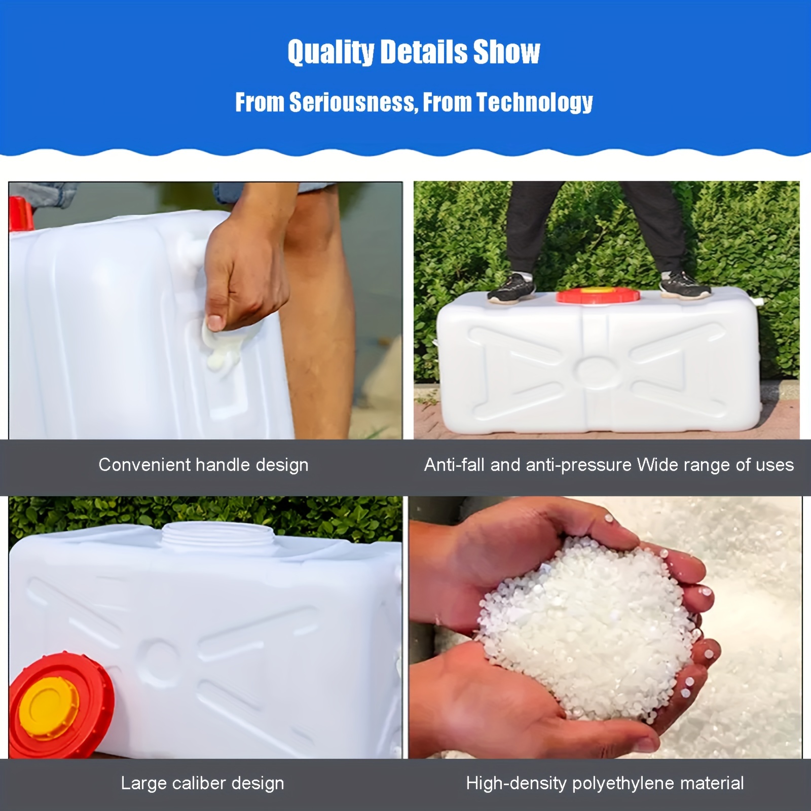 Large Household Capacity Water Tank, Yard Firm Drop-Resistant Portable Horizontal Plastic Water Storage Container With Faucet For Household Water Camping Outdoor Self-Driving Tour - Image 2